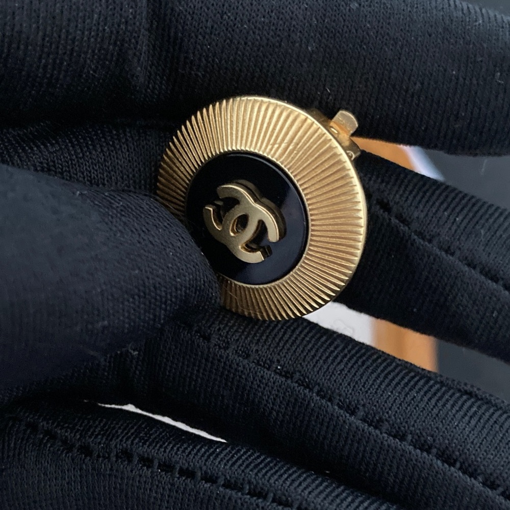 CHANEL Gold and Black Logo Earrings - Picture 3 of 5